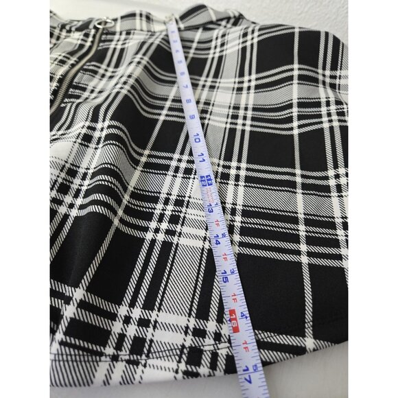 Hot Topic Skirt Womens Medium Black White Plaid Zip Front Pockets Stretch Punk - Picture 7 of 8